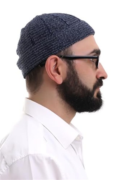 İhvan Online Lacivert Füme Katlamalı Çift Renk Kışlık Kadife Takke