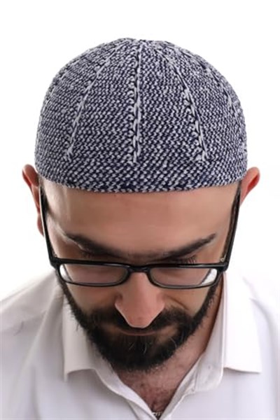 İhvan Online Lacivert Gri Kışlık Çift Renk Kadife Namaz Takkesi