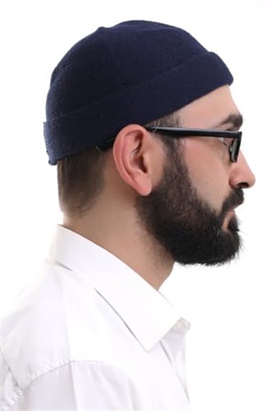 İhvan Online Lacivert Katlamalı Sade Desen Kışlık Orlon Takke Şapka