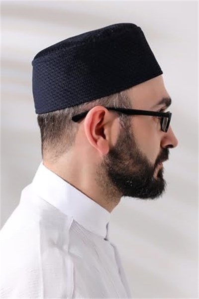 İhvan Online Lacivert Petek Kareli Kadife Kalıp Namaz Takkesi