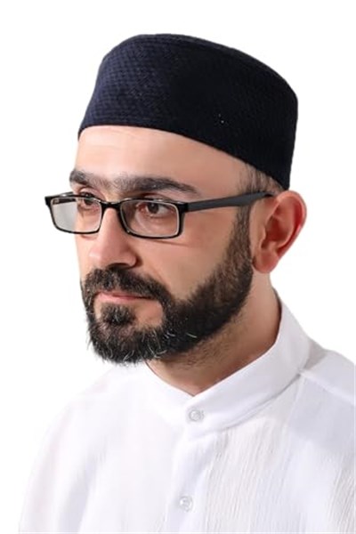 İhvan Online Lacivert Petek Kareli Kadife Kalıp Namaz Takkesi