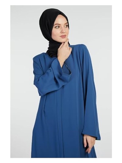 İhvan Online Lacivert Sade Gizli Fermuarlı Aveze Tesettür Ferace Lacivert 4XL