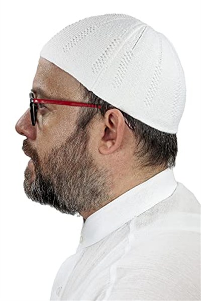 İhvan Online Orlon Örme Kışlık Yün Bere Takke Baklava Desen Beyaz