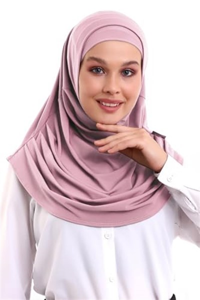İhvan Online Pembe Yetişkin Boneli Tesettür Hazır Pratik Eşarp