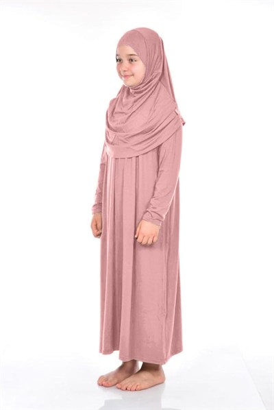 İhvan Online Pratik Çocuk Namaz Elbisesi 8-12 Yaş Pudra Pembe