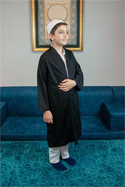 Ihvan Online Siyah Buhara Yaka Namaz Elbisesi Erkek Çocuk Cübbe