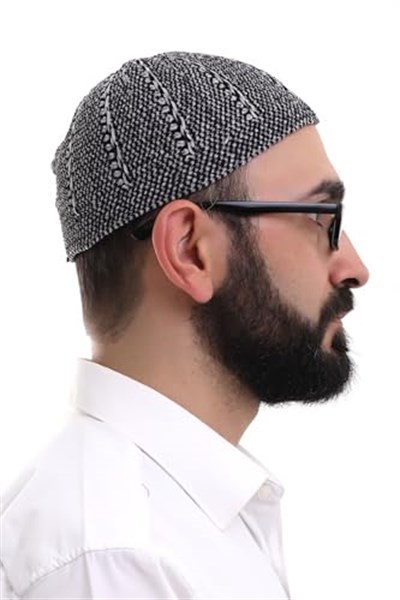 İhvan Online Siyah Gri Kışlık Çift Renk Kadife Namaz Takkesi