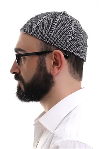 İhvan Online Siyah Gri Kışlık Çift Renk Kadife Namaz Takkesi