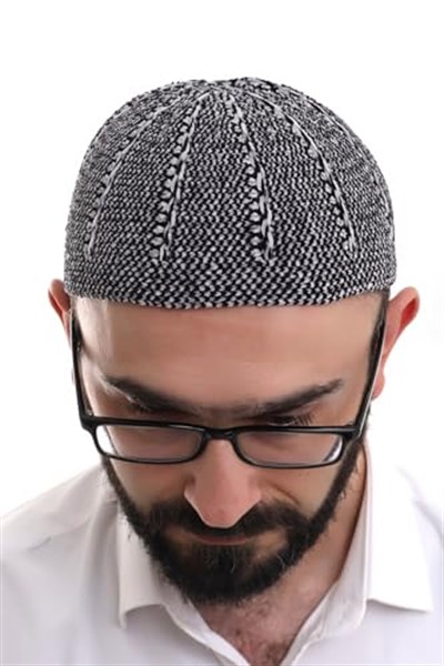 İhvan Online Siyah Gri Kışlık Çift Renk Kadife Namaz Takkesi