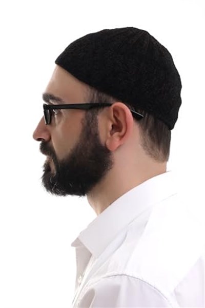 İhvan Online Siyah Kahve Hasır Desen Kışlık Kadife Namaz Takkesi