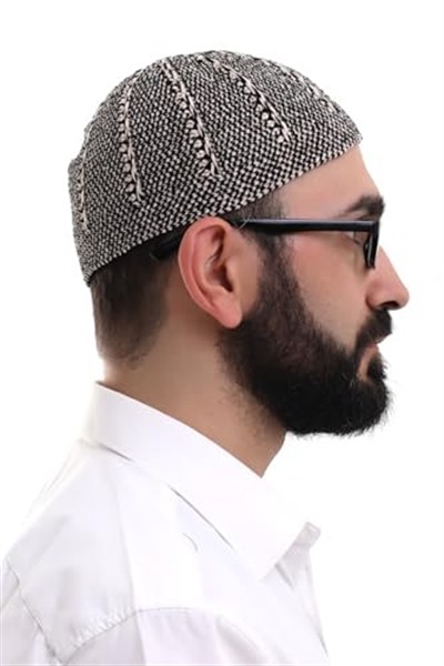 İhvan Online Siyah Taş Kışlık Çift Renk Kadife Namaz Takkesi
