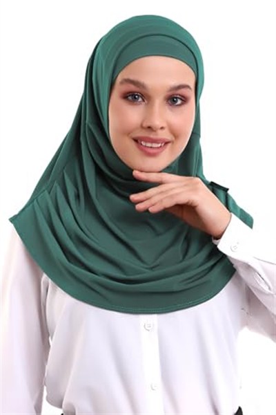 İhvan Online Su Yeşili Yetişkin Boneli Tesettür Hazır Pratik Eşarp
