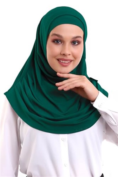 Ihvan Online Zümrüt Yeşili Yetişkin Boneli Tesettür Hazır Pratik Eşarp