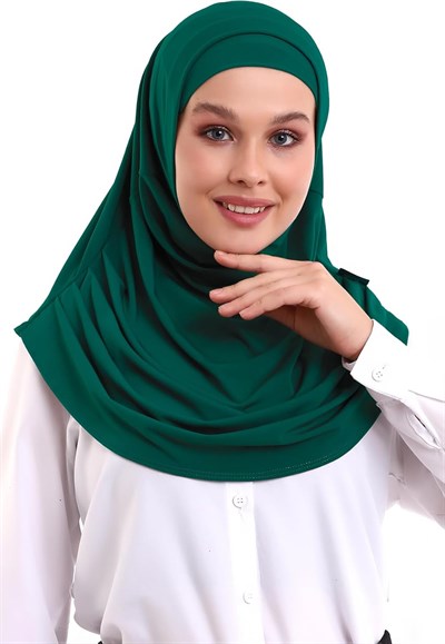 Ihvan Online Zümrüt Yeşili Yetişkin Boneli Tesettür Hazır Pratik Eşarp