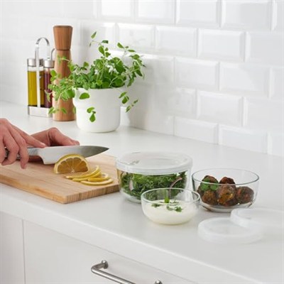IKEA 3 Parça Cam Saklama Kabı Seti MeridyenDukkan Kapaklı Yuvarlak Saklama Kapları