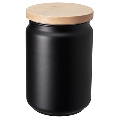 IKEA Çay Kahve Kavanozu,Siyah Renk 1 lt Siyah Cam-Bambu Kapak