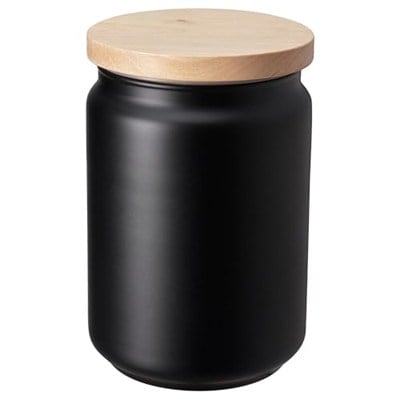 IKEA Çay Kahve Kavanozu,Siyah Renk 1 lt Siyah Cam-Bambu Kapak