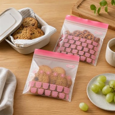 Ikea ISTAD 2.5L ve 1.2L Orta Boy Çift Mühürlü Dondurucu Gıda Torbaları, Kırmızı/Pembe Baskı, 1qt ve 3qt, 805.256.74 - 100 Torbalık Set