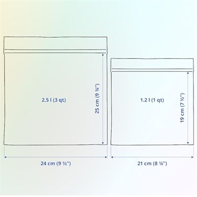 IKEA ISTAD Orta Boy Çift Mühürlü Tekrar Kullanılabilir Gıda Torbaları, 1,2 ve 2,5 Litre, Siyah Çizgili/Sarı Yaprak - 100 Adetlik Set