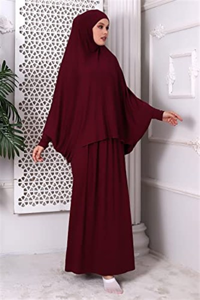 İki Parça Pratik Namaz Elbisesi 8016 Bordo