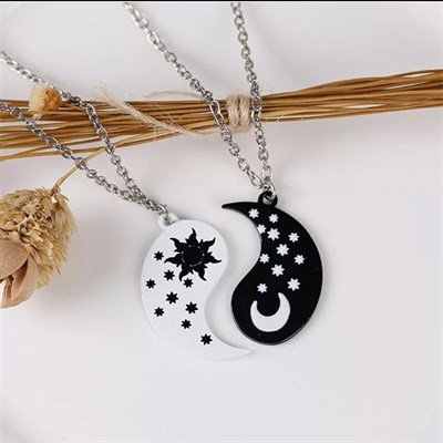 İkili Ying Yang Best Friends BFF Metal Ay Güneş Zincirli Kolye