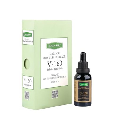 İlhan Sarı Organik V-160 Zeytin Yaprağı Özü, Yüksek Oleuropein İçerikli, Ecocert Onaylı, Organik Sertifikalı, 30 ml