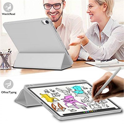 iMieet iPad Air 11 İnç Kılıf M3(2025) / M2 (2024), iPad Air 5. / 4. Nesil Kılıf 2022/2020 10,9 İnç Kalem Tutuculu, Yumuşak TPU Arka Kısımlı Üç Katlı Akıllı Kılıf (Açık Gri)