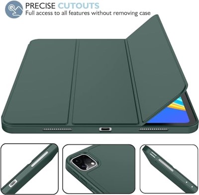 iMieet iPad Pro 13 inç Kılıf M4 (2024) Kalem Tutucu, [Destek Kalem Pro ve Kalem (USB-C)], Yumuşak TPU Arka Kısımlı Üç Katlı Stand Akıllı Kılıf, Otomatik Uyandırma/Uyku (Gece Yeşili)