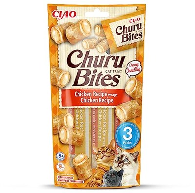 INABA Churu Bites - Kedi elinizden beslenmek için davranır - kremsi dolgulu çıtır çantalar - tavuk