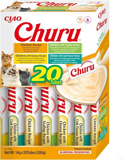 INABA Churu kedi ödül maması likit atıştırmalık kutusu, tavuklu | tahıl içermez, şekersiz, yapay aroma içermez |%100 doğal et, birinci sınıf Japon kedi atıştırmalıkları 20 x 14 g