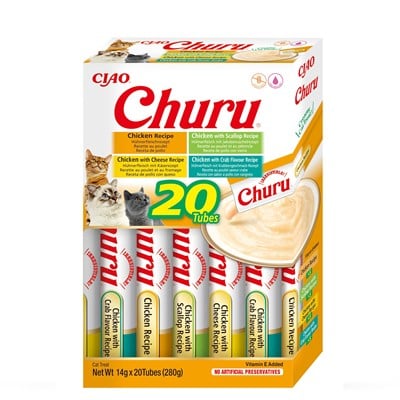 INABA Churu kedi ödül maması likit atıştırmalık kutusu, tavuklu | tahıl içermez, şekersiz, yapay aroma içermez |%100 doğal et, birinci sınıf Japon kedi atıştırmalıkları 20 x 14 g
