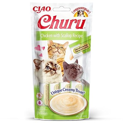 Inaba Churu Lick-Able Puree The Cats Tavuk ve Tarak Paketi 4 x 14g Tüpler