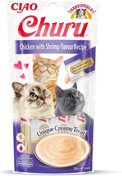 INABA Churu püre kedi atıştırmalıkları - elden beslemek için kedi macunu - ton balığı ve deniz ürünleri içeren kedi çubukları - 4 çubuk x 14 g