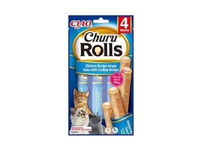 INABA Churu Rolls kedi ödül kurabiyeleri,%88 nemli, sağlıklı atıştırmalıklar, tavuk, ton balığı ve deniz tarağı içeren doğal malzemeler, 40 g (1li paket), birinci sınıf kalitede kedi