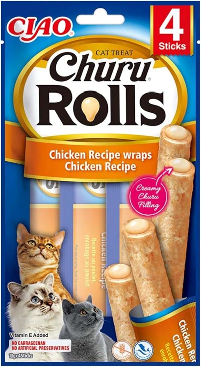 INABA Churu Rolls kedi ödül kurabiyeleri,%88 nemli, sağlıklı atıştırmalıklar, tavuk, ton balığı ve deniz tarağı içeren doğal malzemeler, 40 g (1li paket), birinci sınıf kalitede kedi