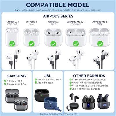 Inesore Manyetik ile 1 Paket AirPod Kayışı,Spor Anti-Kayıp için AirPod Kordon Anti-Kayıp,AirPods 4 ile Uyumlu Hava Bölmeleri Aksesuarları, Air Pod Pro 2/1, Air Pod 3/2/1 -Beyaz