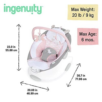 Ingenuity RahatlatıcıAna Kucağı, Sesler ve Titreşimler, 0-6 Ay, 9 kgya Kadar - Flora the Unicorn (Pembe)