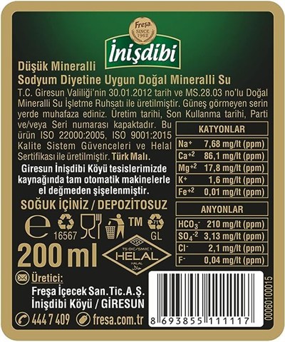 inişdibi Freşa Maden Suyu 200 ml x 3 Koli (72 Şişe)