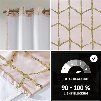 Intelligent Design Raina Total Blackout Metalik Baskı Gromet Üst Tekli Perde Paneli Termal Yalıtımlı Işık Engelleyici Drape, Yatak Odası, Oturma Odası ve Yurt için, 50 x 84, Allık/Altın, 1 Adet