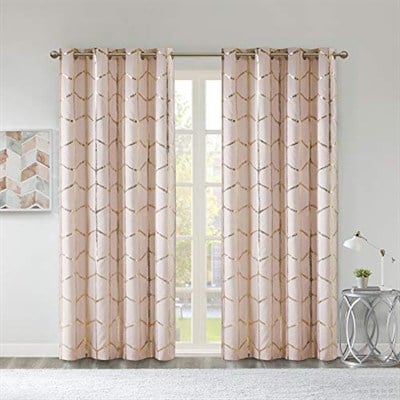 Intelligent Design Raina Total Blackout Metalik Baskı Gromet Üst Tekli Perde Paneli Termal Yalıtımlı Işık Engelleyici Drape, Yatak Odası, Oturma Odası ve Yurt için, 50 x 84, Allık/Altın, 1 Adet