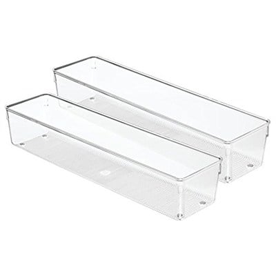 InterDesign 52630 M2EU Linus çekmece içi düzenleyici için çatal bıçak kutusu çatal bıçak kaşık (servis) takımı, mutfak spatulası, plastik, Clear, 10,16 x 40,64 x 7,62 cm