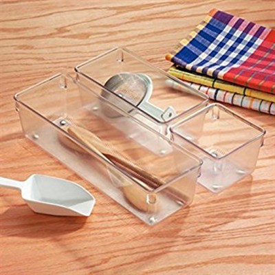 InterDesign 52630 M2EU Linus çekmece içi düzenleyici için çatal bıçak kutusu çatal bıçak kaşık (servis) takımı, mutfak spatulası, plastik, Clear, 10,16 x 40,64 x 7,62 cm