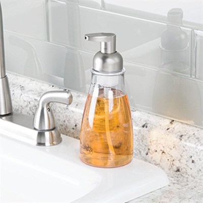 InterDesign Köpüklü Sabunluk, Mutfak, Banyo, Lavabo, Makyaj Aynası için 1 adet, Şeffaf/Fırçalanmış Nikel