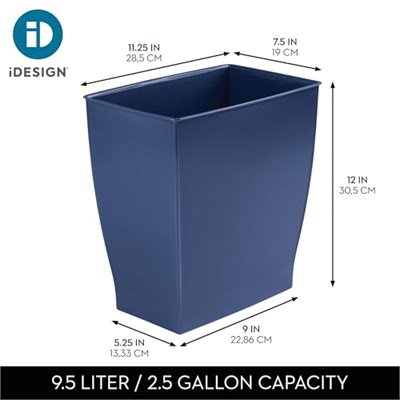 InterDesign Mono çöp kovası çöp kutusu – Dikdörtgen, plastik, plastik, koyu mavi, 28.4 x 18.9 x 30.3 cm