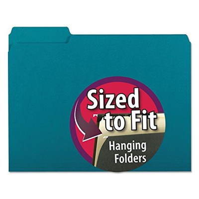 interior file Folders, 1/3 Cut Top Tab, Letter, Teal 100/box