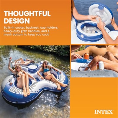 Intex River Run II Şişme 2 Kişilik Havuz Tüpü Şamandıra Ekli Soğutucu ve Onarım Kiti ile