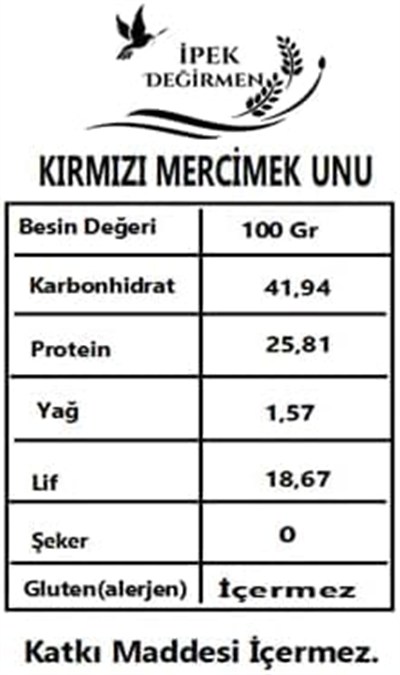 İpek Değirmen Glutensiz Kırmızı Mercimek Unu, 2 Kg, Aile Boyu, Saf