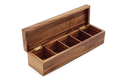 Ironwood Gourmet 5 bölmeli, büyük çay kutusu, sert ahşap, 38,7 x 9,5 x 10,2 cm, L