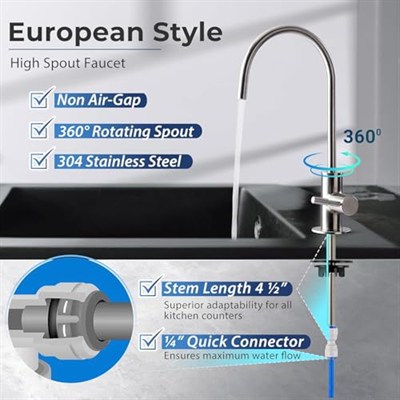 Ispring GA1-BN 16,5 x 27,9 cm 14OZ masif pirinç ağır zorunlu su filtresi Designer musluk – EU stil High-spout, GA1-BN