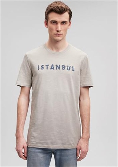 İstanbul Baskılı Gri Tişört Slim Fit/Dar Kesim 066282-31935